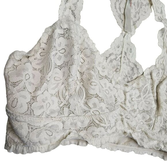 Free People Intimately Lace Bralette V-Neck Racerback Ivory Off White Size M - Picture 2 of 11